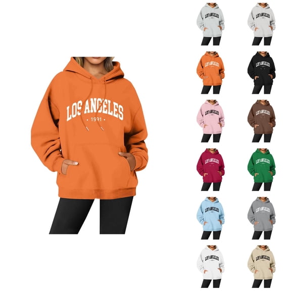 Los Angeles Hoodies for Women Fall Winter Long Sleeve Graphic Hooded Sweatshirt with Pockets Streetwear Pullover Tops