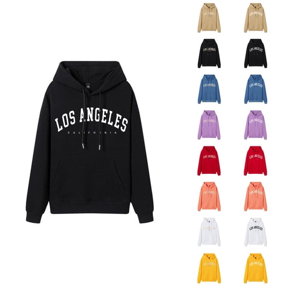 Los Angeles Hoodies for Women Fall Winter Long Sleeve L.A. Graphic Hooded Sweatshirt with Pockets Pullover Tops