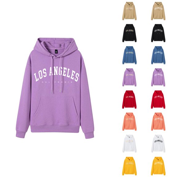 Los Angeles Hoodies for Women Fall Winter Long Sleeve L.A. Graphic Hooded Sweatshirt with Pockets Pullover Tops