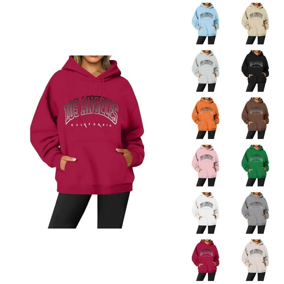 Los Angeles Hoodies for Women Long Sleeve Graphic Y2K Hoodie with Pockets Streetwear Hooded Sweatshirt Pullover Tops