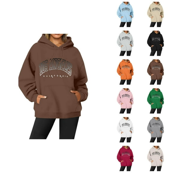 Los Angeles Hoodies for Women Long Sleeve Graphic Y2K Hoodie with Pockets Streetwear Hooded Sweatshirt Pullover Tops