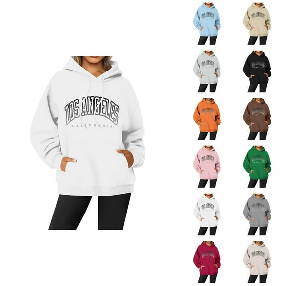 Los Angeles Hoodies for Women Long Sleeve Graphic Y2K Hoodie with Pockets Streetwear Hooded Sweatshirt Pullover Tops