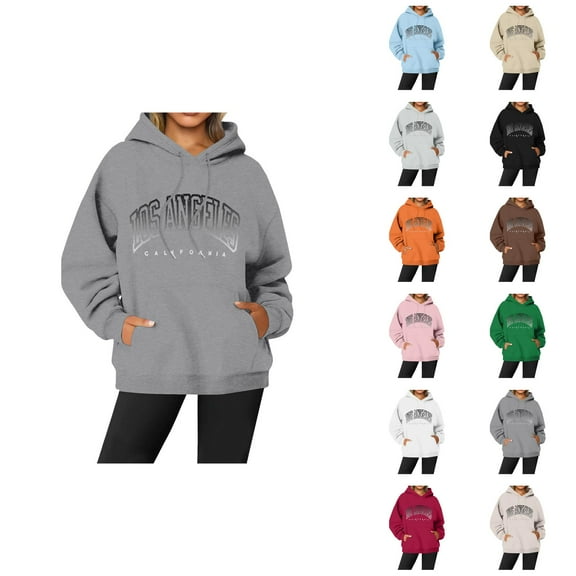 Los Angeles Hoodies for Women Long Sleeve Graphic Y2K Hoodie with Pockets Streetwear Hooded Sweatshirt Pullover Tops
