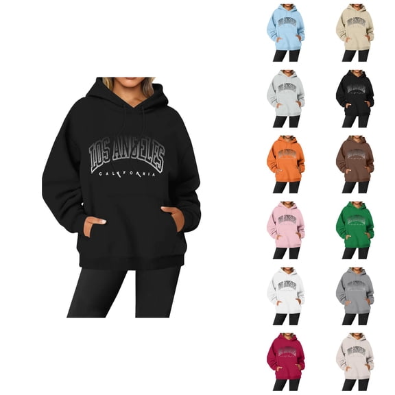 Los Angeles Hoodies for Women Long Sleeve Graphic Y2K Hoodie with Pockets Streetwear Hooded Sweatshirt Pullover Tops