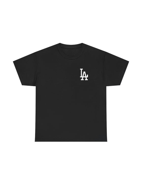 Los Angeles L.A. City Logo LA Script Blue Baseball Unisex Heavy Cotton Tee - Black / M