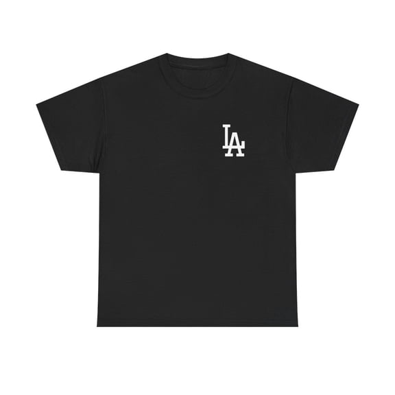 Los Angeles L.A. City Logo LA Script Blue Baseball Unisex Heavy Cotton Tee - Black / XL