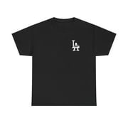 Los Angeles L.A. City Logo LA Script Blue Baseball Unisex Heavy Cotton Tee - Black / XL