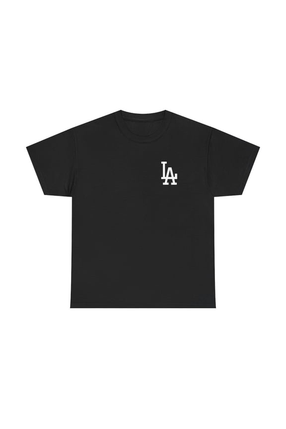 Los Angeles L.A. City Logo LA Script Blue Baseball Unisex Heavy Cotton Tee - Black / XL