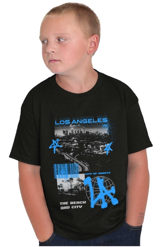 Los Angeles LA Barcode Graffiti Crewneck T Shirts Boy Girl Teen Brisco Brands X
