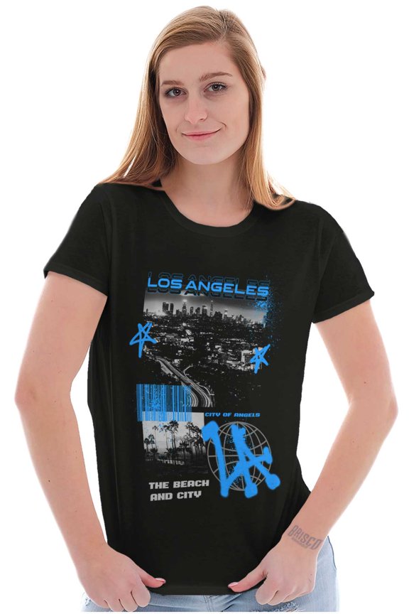 Los Angeles LA Barcode Graffiti Womens Slim Fit Graphic Tee Brisco Brands S