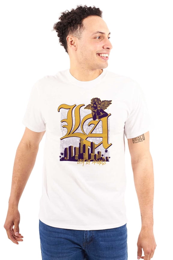 Los Angeles LA City of Angels Skyline Men's Graphic T Shirt Tees Brisco Brands L