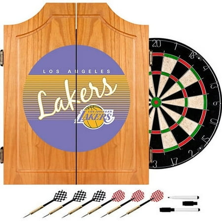 Los Angeles Lakers NBA Hardwood Classics Dart Cabinet Set with Darts and Board - Purple, Gold