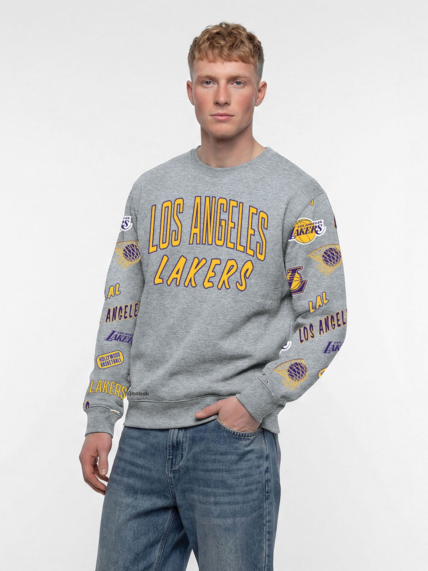 Los Angeles Lakers Reebok Adult Gray Crew Neck Sweatshirt