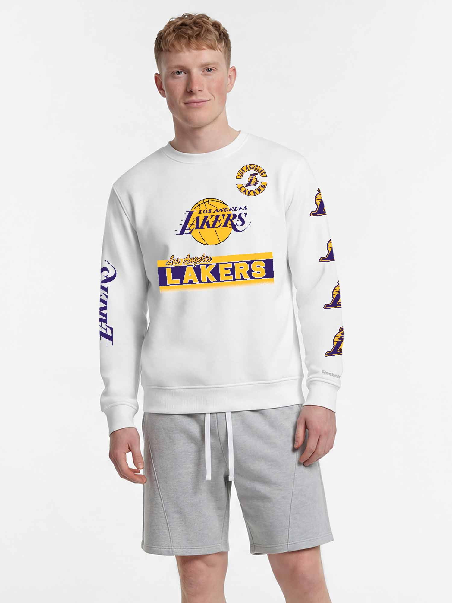 Los Angeles Lakers Reebok Mens White Crew Sweatshirt
