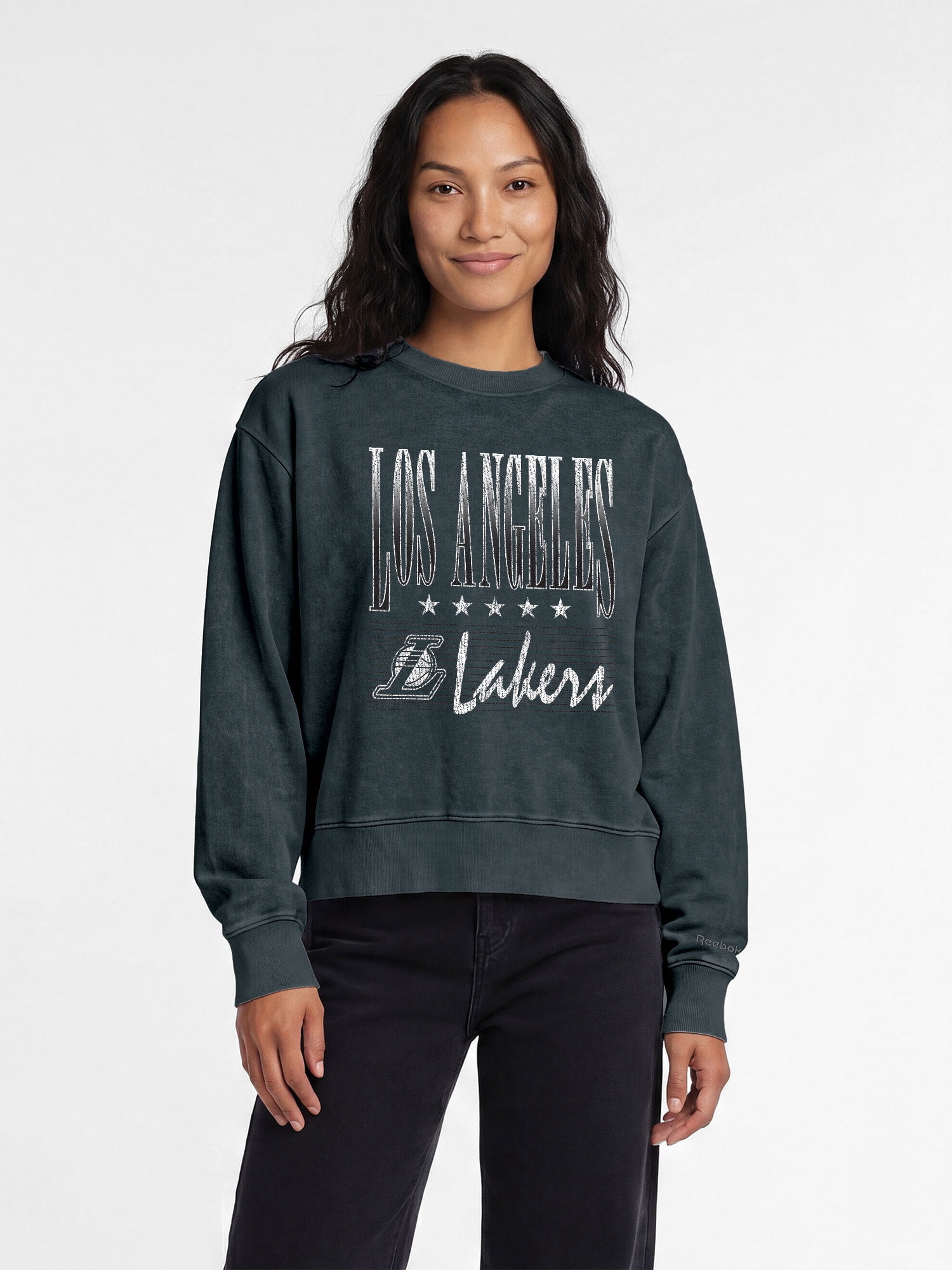 Los Angeles Lakers Reebok Womens Denim Wash Mock Neck Sweatshirt