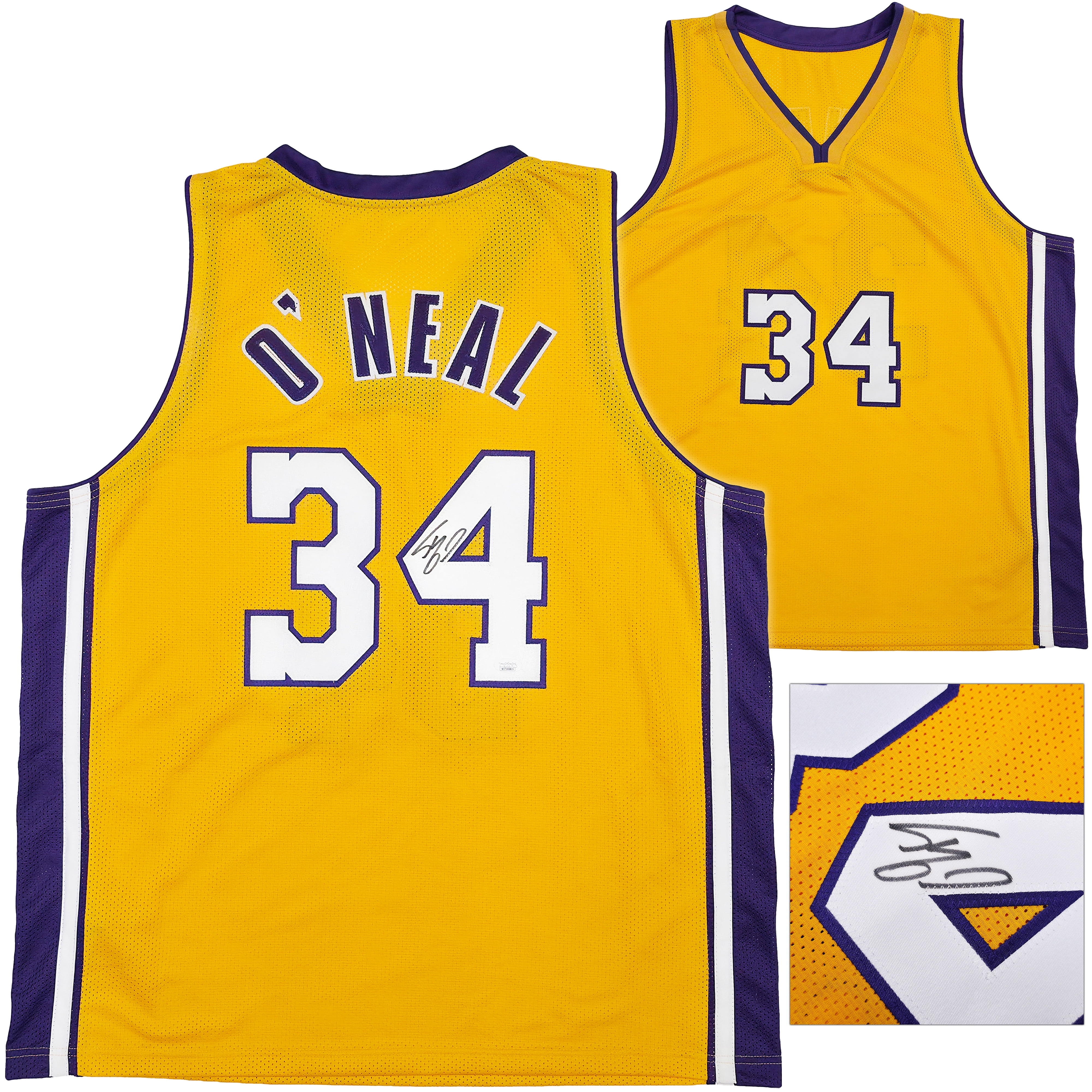 Los Angeles Lakers Shaquille O'Neal Autographed Gold Jersey JSA 248834