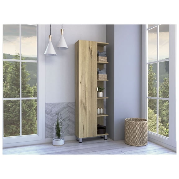 Los Angeles Linen Cabinet, 5 Shelf Storage, Bathroom Organizer, White Finish, 62.2" Tall