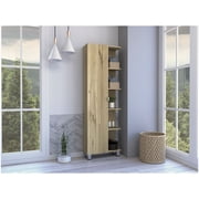 Los Angeles Linen Cabinet, Five Shelves, One Cabinet, + Beige + 1 + 5+ + 18 to 23 in + 60 in & above + Bathroom + Freestanding + Contemporary + 5 - 10 inches + Melamine + Melamine