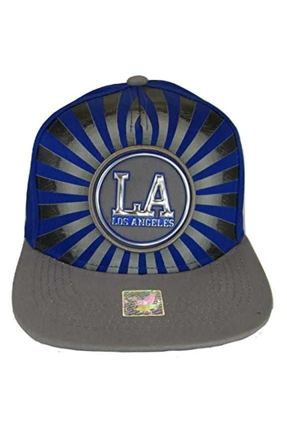 Los Angeles Men's Striped Cotton Patch Style Adjustable Snapback Baseball Cap (Royal/Gray)