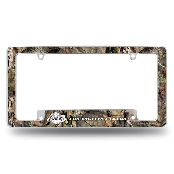 Los Angeles Basketball Laker's Chrome Metal License Plate Frame with Bold Mossy Oak Camouflaged Camo Design