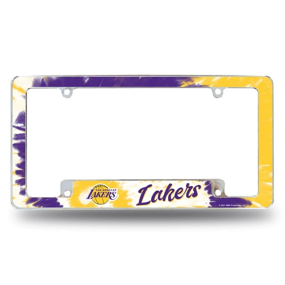 Los Angeles LA Basketball Lakers Chrome Metal License Plate Frame with Bold Tie Dye Design