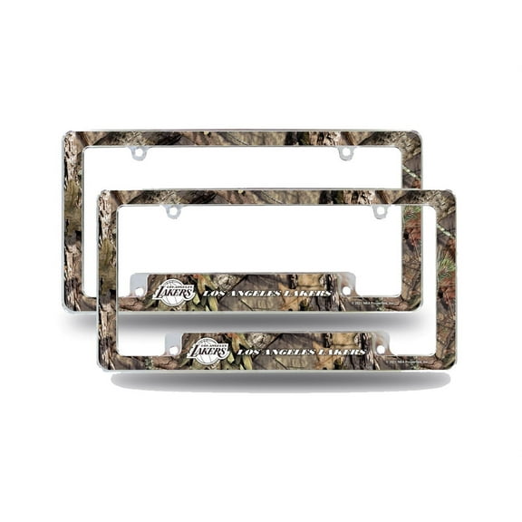 Los Angeles Basketball Laker's Chrome Metal (Set of 2) License Plate Frames with Bold Mossy Oak Camouflaged Camo Design
