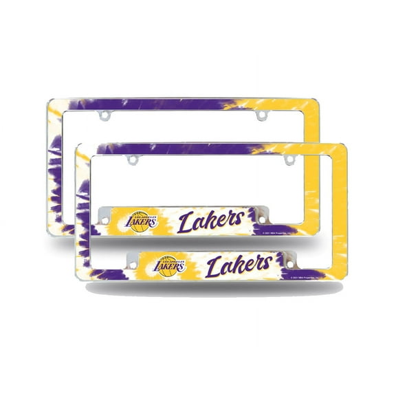 Los Angeles Basketball Laker's Chrome Metal (Set of 2) License Plate Frames with Bold Tie Dye Design