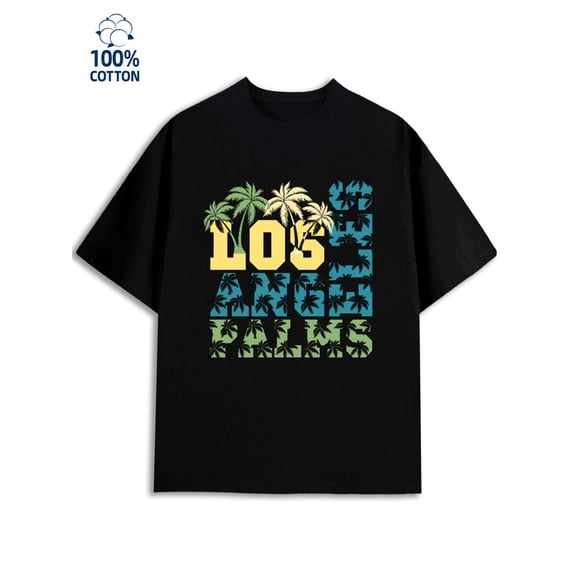 Los Angeles Palm men Los Angeles 180G 100% Cotton black cut graphics Fashion Unisex Shirt Printed tshirts Trendy Unisex Shirt Short Sleeve tshirts Trendy Unisex Shirt Graphic tshirts