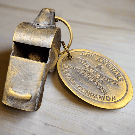 LAPD 1920's Solid Brass Police Rape Tag & Whistle (2" Long)
