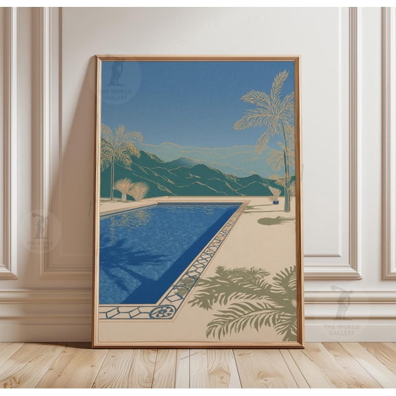 Los Angeles Pool View Mid Century Modern California Hills Landscape, Unframed Poster