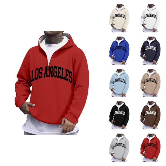 Los Angeles Quarter Zip Pullover Men Long Sleeve Graphic Hooded Sweatshirt Mens Hoodie Fashion Streetwear