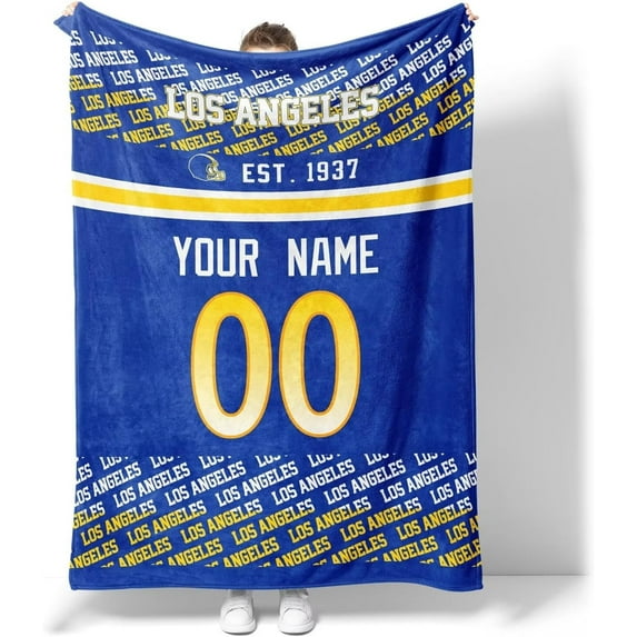 Los Angeles R Throw Blanket Custom Name and Number Blanket for Men Women Boy Gifts