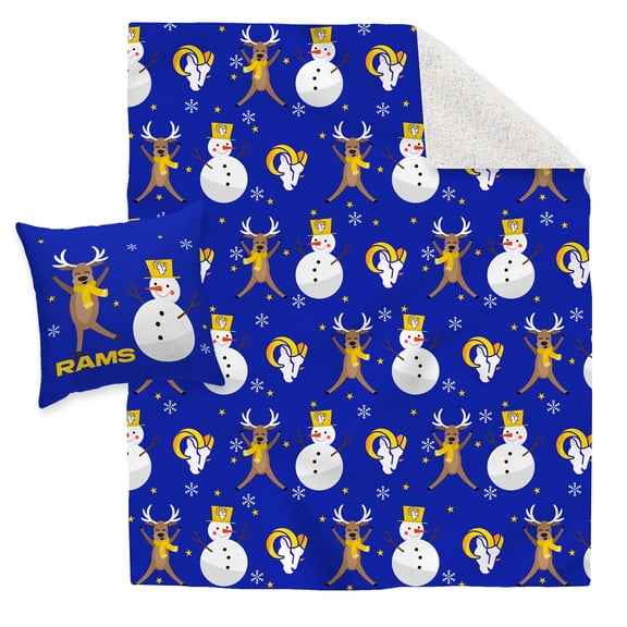Los Angeles Rams Holiday Reindeer Blanket and Pillow Combo Set