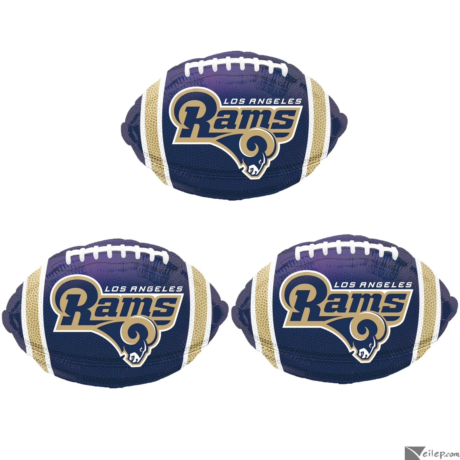 Los Angeles Rams Jr Football Shape 18" Foil Balloon, 3 Ct, Blue Gold White