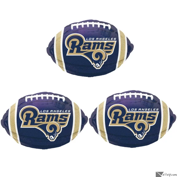 Los Angeles Rams Jr Football Shape 18" Foil Balloon, 3 Ct, Blue Gold White