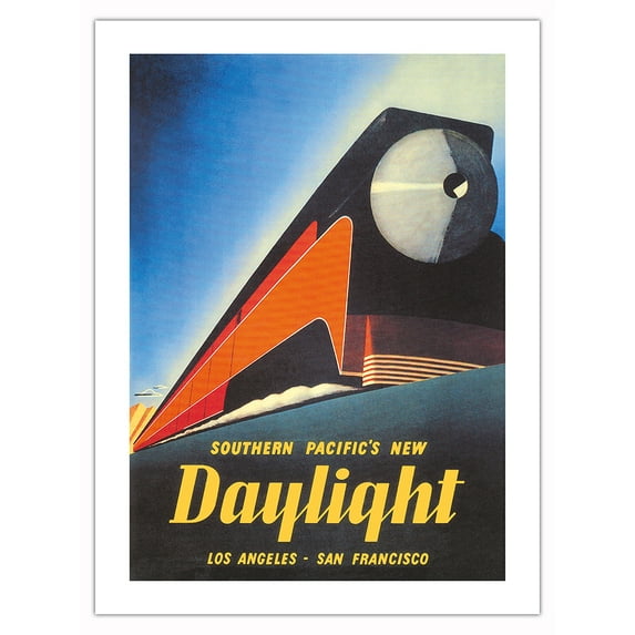 Los Angeles to San Francisco - Southern Pacific’s New Coast Daylight Railway Train - Vintage Railroad Travel Poster by Sam Hyde Harris c.1937 - Bamboo Fine Art 290gsm Paper (Unframed) 12x16in