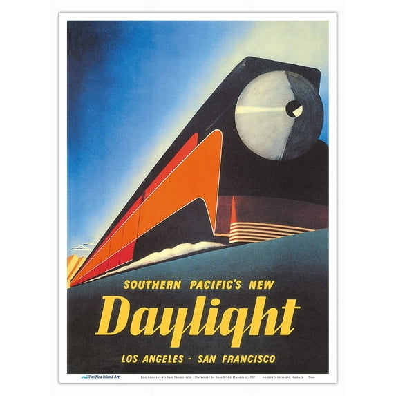 Los Angeles to San Francisco - Southern Pacific’s New Coast Daylight Railway Train - Vintage Railroad Travel Poster by Sam Hyde Harris c.1937 - Master Art Print (Unframed) 9in x 12in