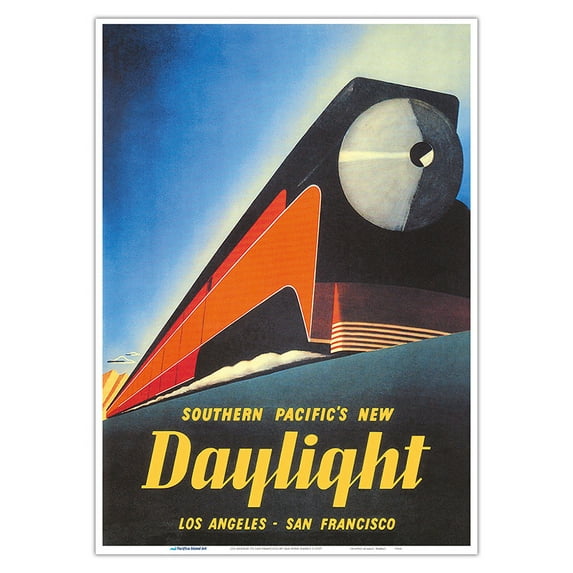 Los Angeles to San Francisco - Southern Pacific’s New Coast Daylight Railway Train - Vintage Railroad Travel Poster by Sam Hyde Harris c.1937 - Master Art Print 10in x 14in