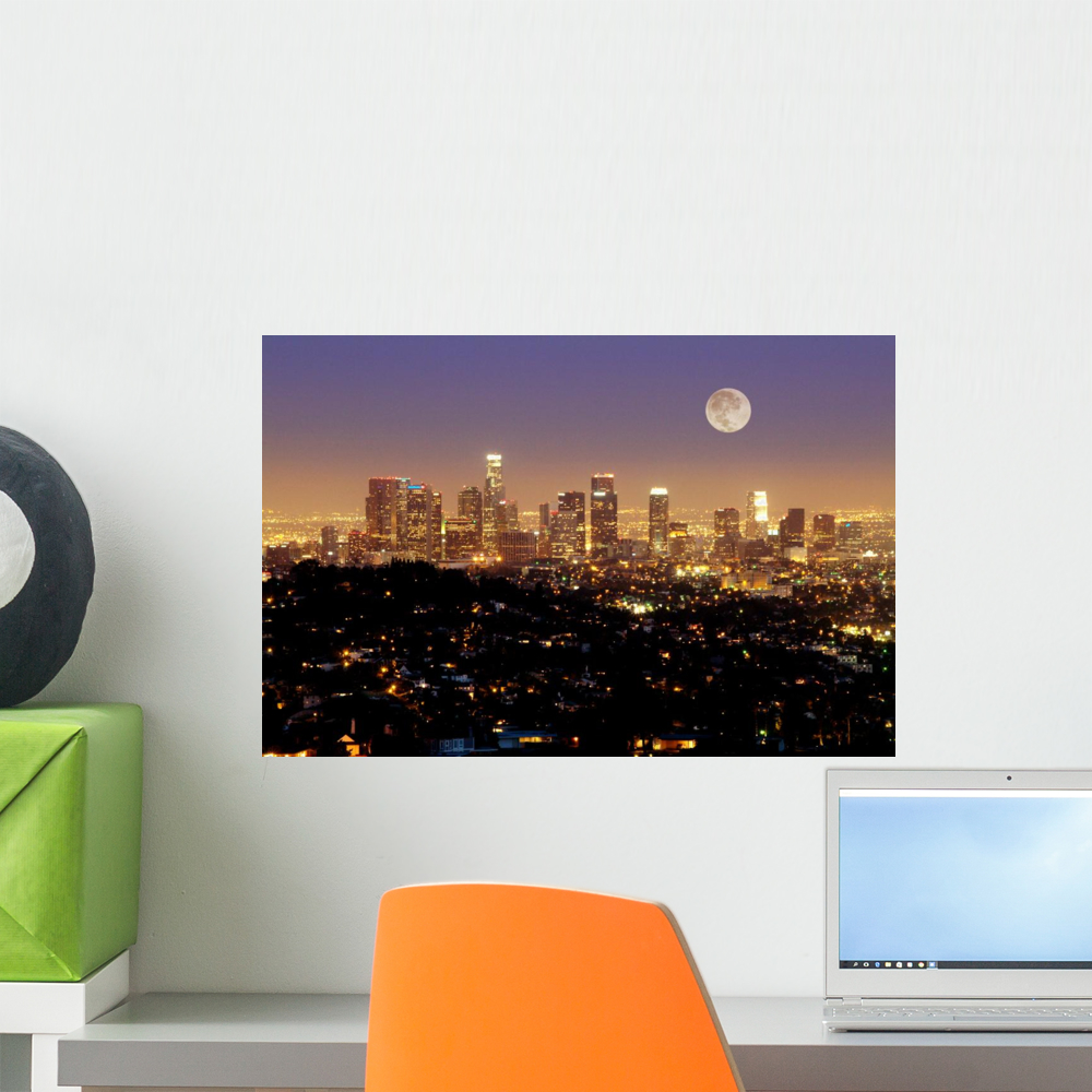 Los Angeles Skyline Dusk Wall Mural by Wallmonkeys Peel and Stick ...