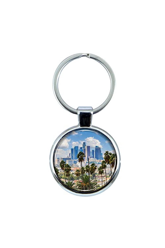 Los Angeles Skyline Keychain with Epoxy Dome and Metal Keyring