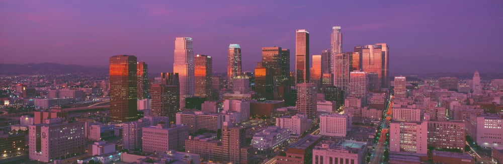 Los Angeles Skyline Sunset California Canvas Art - Panoramic Images (36 x 12)