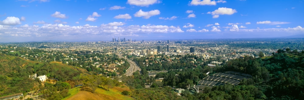 Los Angeles Skyline from Mulholland California Canvas Art - Panoramic Images (27 x 9)