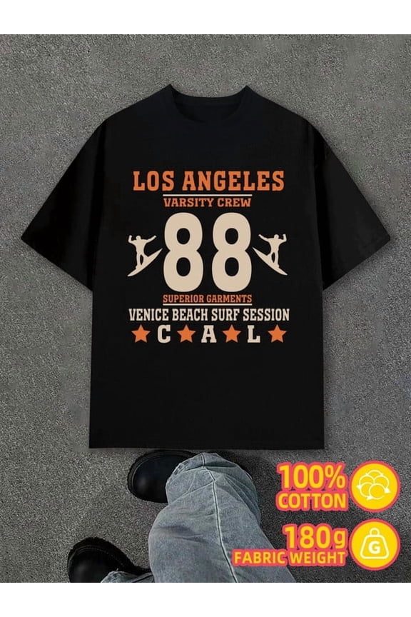 Los Angeles Surf for men black 180G 100% Cotton spring and summer clothing Vintage Unisex Shirt Graphic tshirts Basic Unisex Shirt Printed tshirts