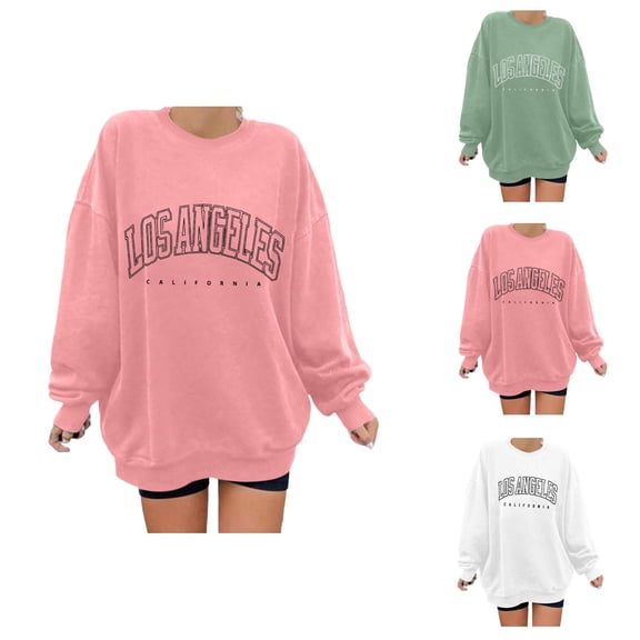 Los Angeles Sweatshirts for Women 2025 Long Sleeve Crewneck Casual Drop Shoulder Sweatshirt Pullover Tops Streetwear