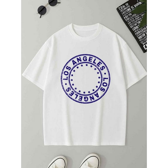 Los Angeles Tee men 180G 100% Cotton white Trendy Unisex Shirt Crewneck tshirts Vintage Unisex Shirt Graphic Tee tshirts Fashion Unisex Shirt Short Sleeve tshirts Fashion Unisex Shirt Cotton tshirts