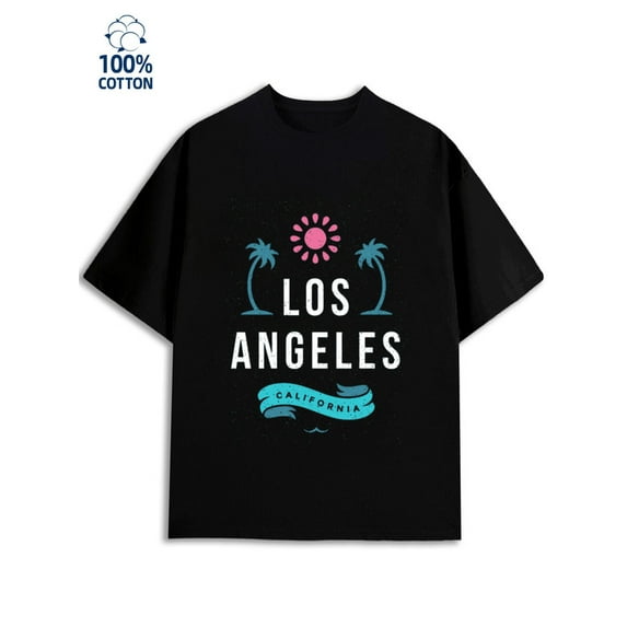 Los Angeles Tee men's Los Angeles 180G 100% Cotton black graphics cut Trendy Unisex Shirt Cotton tshirts Vintage Unisex Shirt Short Sleeve tshirts Fashion Unisex Shirt Printed tshirts
