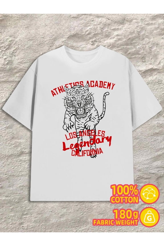 Los Angeles Tiger men white 180G 100% Cotton Spring and summer outdoor loungewear Classic Unisex Shirt Short Sleeve tshirts Retro Unisex Shirt Short Sleeve tshirts