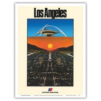Los Angeles - United Air Lines - LAX Theme Building - Vintage Airline Travel Poster by Pete Turner c.1979 - Master Art Print (Unframed) 9in x 12in