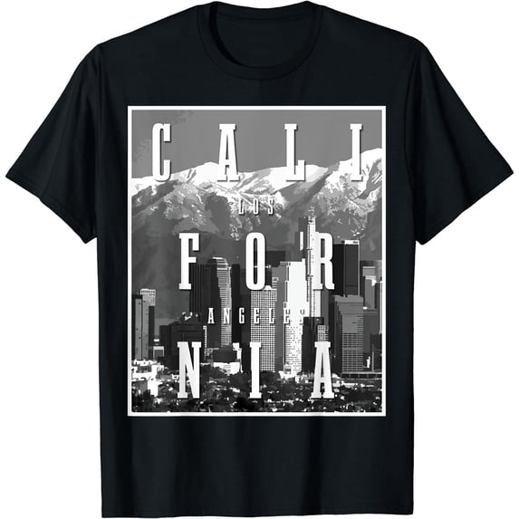 Los Angeles Vintage LA Skyline Mountains California T-Shirt Black Small
