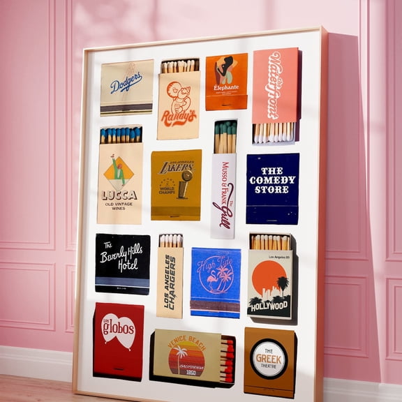 Los Angeles Vintage Matchbook Print California Matchbooks La Retro Matchbook Restaurant Bar Club Home Kitchen Decor Trendy Wall Art Digital UNFRAMED PAPER POSTER, Home Decor, Living Room Dercor